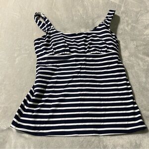 NEW Lands End Tankini Swim Top  Size 6D Blue White Striped UNDERWIRE BRA
